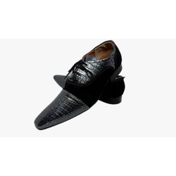 Sapato Masculino Italiano Em Couro Cinza Réptil Re... - Di Paolo Sapatos Masculinos