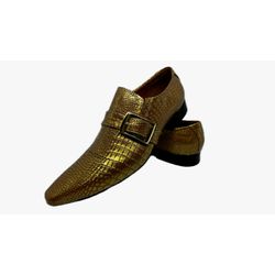 Sapato Masculino Italiano Em Couro Dourado Réptil ... - Di Paolo Sapatos Masculinos