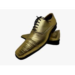 Sapato Masculino Italiano Em Couro Dourado Réptil ... - Di Paolo Sapatos Masculinos