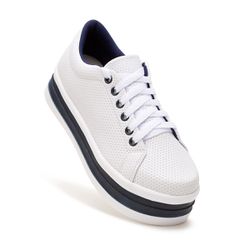 Tênis Casual Helena Branco Azul - DK Shoes | Tênis Casuais Femininos