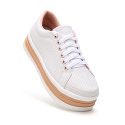 Tênis Casual Helena Branco Branco C/ Rose - DK Shoes | Tênis Casuais Femininos