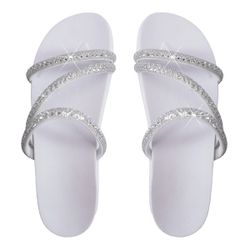 Sandália Rasteira Feminina com Pedrarias e Brilho Branca