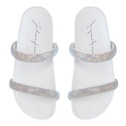 Sandália Rasteira Feminina com Pedrarias em Tiras Branca