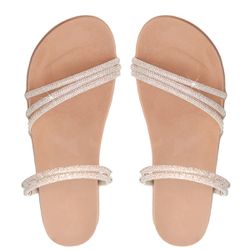 Sandália Rasteira Feminina DalilahShop | Tiras Finas com Pedrarias Coloridas e Brilho Intenso | Conf... - DK Shoes | Tênis Casuais Femininos