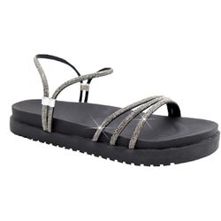 Sandália Rasteira Feminina DalilahShop | Tiras Finas com Pedrarias Coloridas e Brilho Intenso | Conf... - DK Shoes | Tênis Casuais Femininos