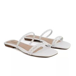 Sandália Rasteira Dk Shoes Bico Quadrado Trança Branco - DK Shoes | Tênis Casuais Femininos