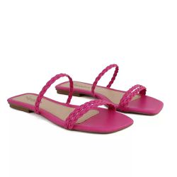 Sandália Rasteira Dk Shoes Bico Quadrado Trança Rosa Pink - DK Shoes | Tênis Casuais Femininos