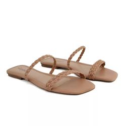 Sandália Rasteira Dk Shoes Bico Quadrado Trança Rosê - DK Shoes | Tênis Casuais Femininos