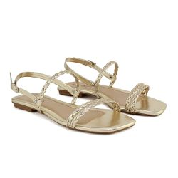 Sandália Rasteira Bico Quadrado Amarração Dk Shoes Dourada - DK Shoes | Tênis Casuais Femininos