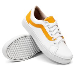 Tênis Casual Siena Dk Shoes Com Cadarço Branco Laranja - DK Shoes | Tênis Casuais Femininos