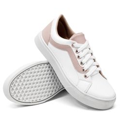 Tênis Casual Siena Dk Shoes Com Cadarço Branco Rose - DK Shoes | Tênis Casuais Femininos
