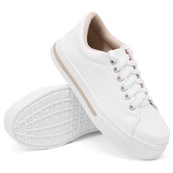 Tênis Casual DK Shoes Perfurado com Cadarço Branco Detalhe Rose - DK Shoes | Tênis Casuais Femininos
