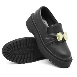 Tênis Slip On Oxford Dk Shoes Preto Detalhe Laço Dourado - DK Shoes | Tênis Casuais Femininos
