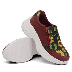 Tênis Slip On Zíperes Chunky Estampa Girassol DK Bordo - DK Shoes | Tênis Casuais Femininos