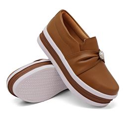 Tênis Slip On Dk Shoes Pérolas Plataforma Caramelo - DK Shoes | Tênis Casuais Femininos