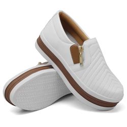 Tênis Slip on Zíper Costura Frontal Sola alta Dk Shoes Branco - DK Shoes | Tênis Casuais Femininos