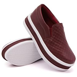 Tênis Dk Shoes Slip On Costura Matelassê Flat Form Bordo - DK Shoes | Tênis Casuais Femininos