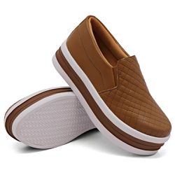 Tênis Dk Shoes Slip On Costura Matelassê Flat Form Caramelo - DK Shoes | Tênis Casuais Femininos