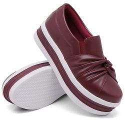 Tênis Slip On Nó Frontal Dk Shoes Flat Form Bordo - DK Shoes | Tênis Casuais Femininos
