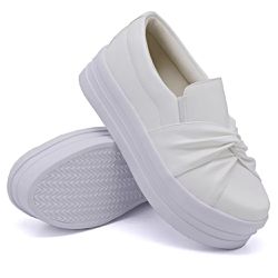 Tênis Slip On Nó Frontal Dk Shoes Flat Form Branco - DK Shoes | Tênis Casuais Femininos