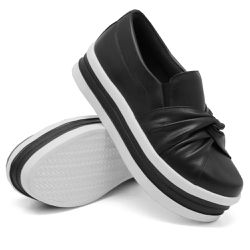 Tênis Slip On Nó Frontal Dk Shoes Flat Form Preto - DK Shoes | Tênis Casuais Femininos