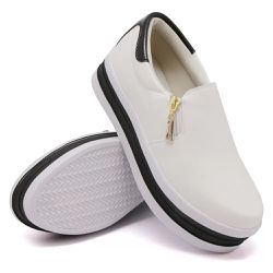 Tênis Feminino Dk Shoes Zíper Duas Cores Plataforma Branco Preto - DK Shoes | Tênis Casuais Femininos