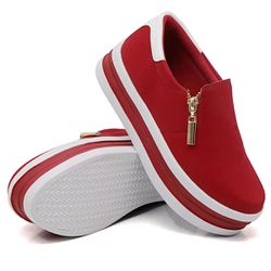Tênis Feminino Dk Shoes Zíper Duas Cores Plataforma Vermelho - DK Shoes | Tênis Casuais Femininos