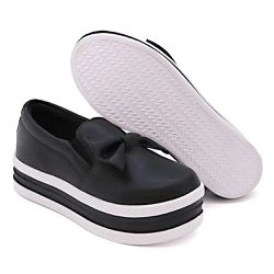 Tênis Iate Slip On Laço Gravata Flat Form Dk Shoes Preto - DK Shoes | Tênis Casuais Femininos