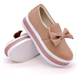 Tênis Iate Slip On Laço Gravata Flat Form Dk Shoes Rose - DK Shoes | Tênis Casuais Femininos