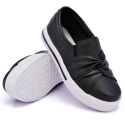 Tênis Iate Slip On Nó Frontal DK Shoes Listra Sola Preto - DK Shoes | Tênis Casuais Femininos