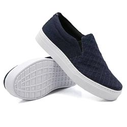 Tênis Slip On Detalhe Costura Matelassê Dk Shoes Jeans Escuro - DK Shoes | Tênis Casuais Femininos