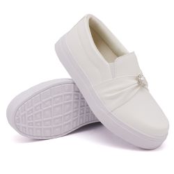 Tênis Slip On Dk Shoes Sola Listra Pérola Branco - DK Shoes | Tênis Casuais Femininos