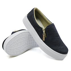 Tênis Slip On Zíper Lateral Dk Shoes Jeans Escuro - DK Shoes | Tênis Casuais Femininos