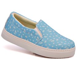 Tênis Slip On Floral Girassol Dk Shoes Sola Baixa Azul - DK Shoes | Tênis Casuais Femininos