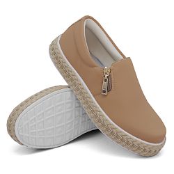 Tênis Slip On Zíper Detalhe Corda Dk Caramelo - DK Shoes | Tênis Casuais Femininos