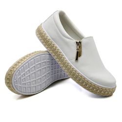 Tênis Slip On Zíper Detalhe Corda Dk Branco - DK Shoes | Tênis Casuais Femininos