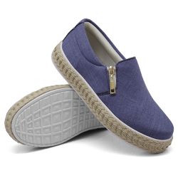 Tênis Slip On Zíper Detalhe Corda Dk Jeans Claro - DK Shoes | Tênis Casuais Femininos