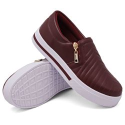 Tênis Slip On Zíper Iate Costura Frontal Dk Shoes Bordo - DK Shoes | Tênis Casuais Femininos