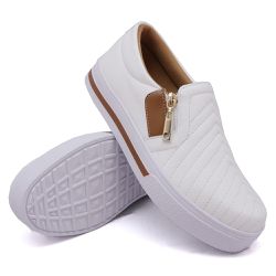 Tênis Slip On Zíper Iate Costura Frontal Dk Shoes Branco - DK Shoes | Tênis Casuais Femininos