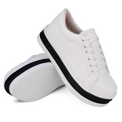 Tênis Siena Casual Flat Form Branco Listra Preta Dk Branco - DK Shoes | Tênis Casuais Femininos