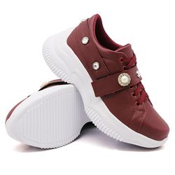 Tênis Feminino Casual Alto Chunky DK Shoes Pedrarias Bordo - DK Shoes | Tênis Casuais Femininos