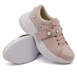 Tênis Feminino Casual Alto Chunky DK Shoes Pedrarias Rosê - DK Shoes | Tênis Casuais Femininos