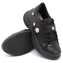 Tênis Chunky Casual Sola Preta Dkshoes Pedrarias Preto - DK Shoes | Tênis Casuais Femininos