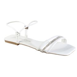 Sandália Rasteira Feminina Casual com Tiras e Ajuste Branco