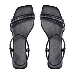 Sandália Rasteira Feminina Casual com Tiras e Ajuste Preto