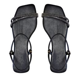 Sandália Rasteira Feminina Casual com Duas Tiras Delicadas Preto