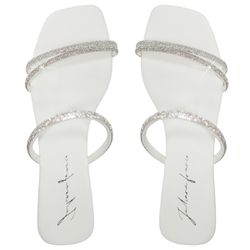 Sandália Rasteira Feminina Casual com Tiras Duas Delicadas com Brilho Branca