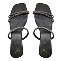 Sandália Rasteira Feminina Casual com Tiras Duas Delicadas com Brilho Preto