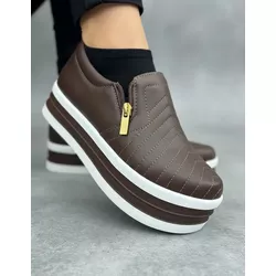 Tênis Slip On Calce Fácil Dk Sola Ana Bela Fecho em Zíper Marron
