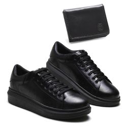 Tênis Em Couro Legítimo Casual Masculino + Carteir... - DMDAMANDO